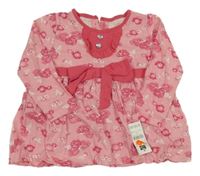 Nové - Ružové bavlnené šaty s kvietkami a mašlou St. Bernard