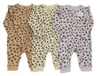 Nové - 3x - Smotanový + béžový + levandulový rebrovaný overal so vzorom George