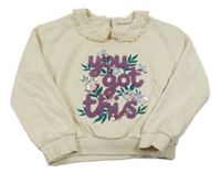 Pudrová oversize mikina s nápisom a golierikom Nutmeg