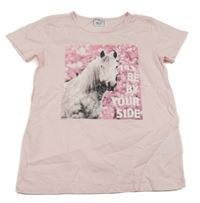 Svetloružové tričko s koníkem Page one young