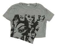 Sivé crop tričko s potlačou Shein