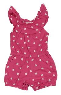 Růžový bavlněný kraťasový overal se srdíčky a volánky Topolino