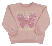 Svetloružová mikina s motýlom a nápisom Nutmeg