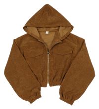 Hnedá menšestrová crop bunda s kapucňou Shein