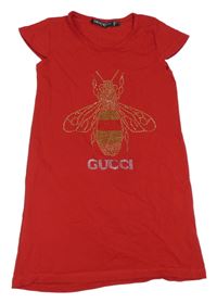 Červené šaty so včielkou s kamínků Gucci