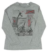 Sivé melírované tričko so sochou Svobody a skateboardistou C&A