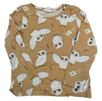 Hnědé pyžamové triko s Hedwigami - Harry Potter H&M