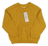 Nové - okrový vzorovaný oversize svetr so cute