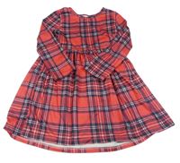 Červeno-tmavomodro-biele kockované šaty