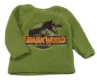 Nové - khaki huňatá mikina s dinosaurem - Jurský svět