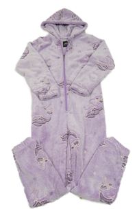 Levandulová plyšová kombinéza s jednorožci a kapucí CITY COMFOR