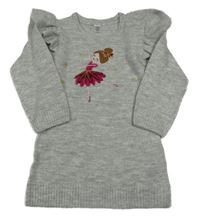 Šedé melírované svetrové šaty s baletkou a volánky little kids