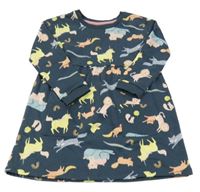 Tmavomodré teplákové šaty so zvieratkami a duhami Nutmeg