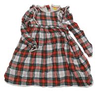 Bielo-červeno-tmavomodro-smaragdové kockované šaty s volániky s čipkou Mini Boden