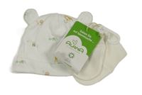 Nové - 2Set - Bílá čepice se zvířátky a domečky a oušky Next + rukavice ALANA