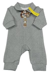 Nové - sivá melírovaná vzorovaná tepláková kombinéza s motýlkom a golierikom SHEIN