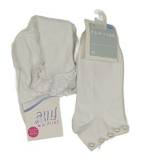 Nové - 2x - Bílé ponožky - s volánikom jolie, kotníčkové s perlami FUN LINE vel. 35-38