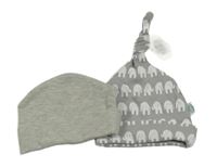 Nové - 2x - Šedá čepice - melírovaná, so sloníky Ziggle