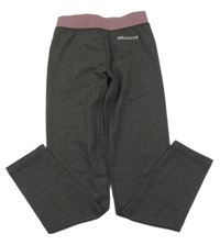 Tmavošedo-hnědofialové melírované športové legíny s nápisom