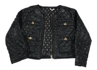 Čierna prešívaná šušťáková jarná zateplená crop bunda