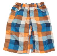 Oranžovo-modro-biele kockované capri šušťákové nohavice Kids