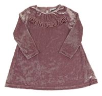 Staroružové zamatové šaty s volánikom F&F