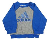 Šedo-cobaltově modrá melírovaná mikina Adidas