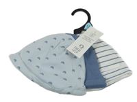 Nové - 3x - Čepice - světlemodrá s duhami, modrám, bílo/modrá pruhovaná F&F