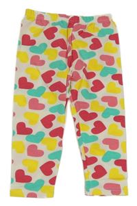 Biele capri legíny s farebnými srdiečkami