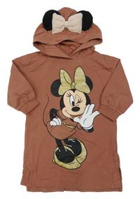 Hnědé teplákové šaty s Minnie a kapucí C&A