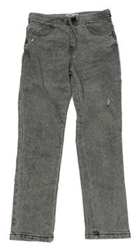 Sivé plesňové skinny teplákové rifle s vyšúchaním sinsay