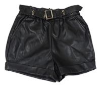 Černé paper bag koženkové kraťasy s páskem RIVER ISLAND
