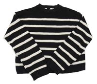 Čierno-biely pruhovaný rebrovaný crop sveter H&M