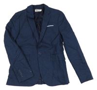 Tmavomodré melírované lněné sako H&M