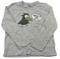 Sivé melírované tričko s vtáčikom a nápismi Lupilu