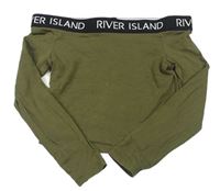Khaki crop tričko s logom River Island