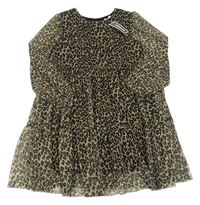 Béžové tylové šaty s leopardím vzorem Bluezoo