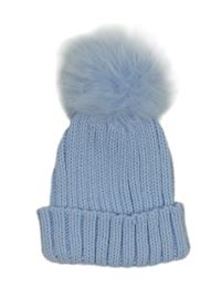 Svetlomodrá pletená čapica s brmbolcom