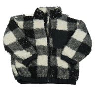 Čierno-biela kockovaná chlpatá prepínaci mikina s vreckom zn. George