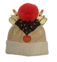 Hnědá pletená čepice s bambulí - sob Primark