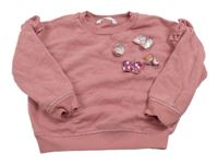 Staroružová mikina s motýly s flitrami a volánikmi M&S