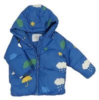 Modrá šusťáková zimní bunda s mraky a kapucí Primark