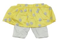 Žltá bodkovaná á ľahká sukňa s všitými pruhovaný capri legínami