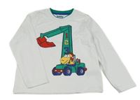 Biele tričko s bágrom s dinosaurom Lupilu