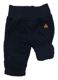 Tmavomodré manšestrové podšité kalhoty s úpletovým pasem Topomini