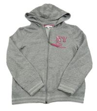 Sivá melírovaná prepínaci mikina s nápisom s flitrami a kapucňou Charles Vögele