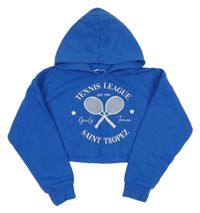 Modrá crop mikina s tenisovými raketami a kapucňou Matalan