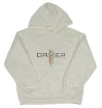 Biela mikina s ovladačem s nápisom a kapucňou