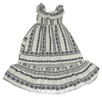 Svetlošedá -čierne vzorované maxi šaty s volánem Shein