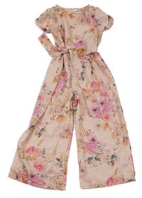 Růžový květovaný culottes overal s páskem Next